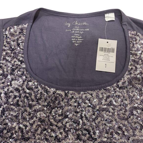 NWT Chico’s 1 Medium Shimmer Layer Tank | Lavender Sequin Top, Holiday Party - Picture 2 of 4